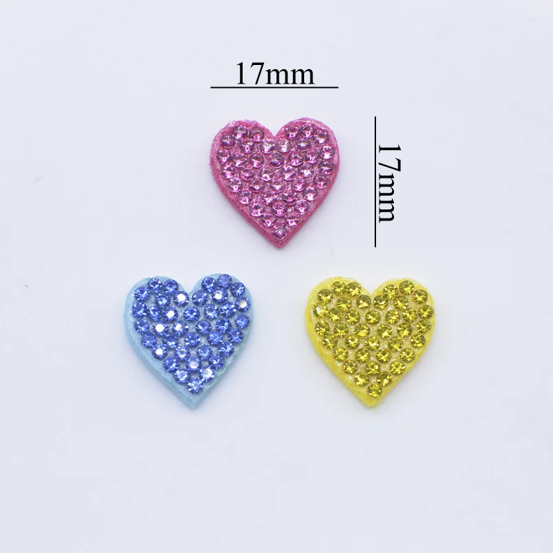 30Pcs 17mm Padded Colorful Rhinestone Heart Patches for DIY Crafts Clothes Hat Headwear Hair Clips Decor Appliques Accessories