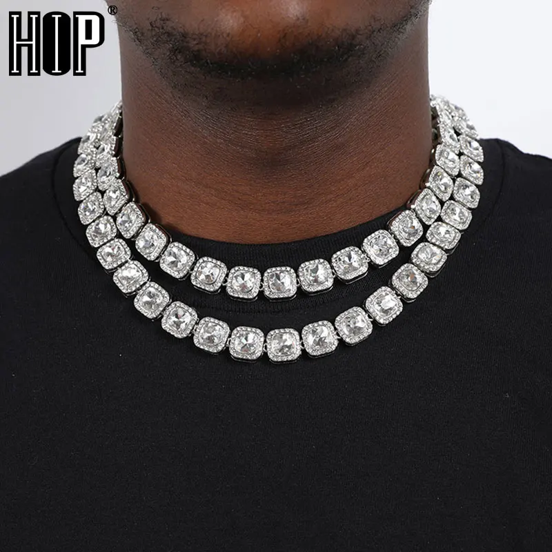 Hip Hop 12MM Micro Pave Prong Cubic Zircon 1Row Alloy Tennis Chain Bracelet Necklace Bling Mens For Men Women Jewelry