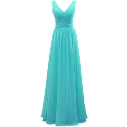A Line Chiffon V Neck Pleat Elegant Off Shoulder Bridesmaid Dresses Wedding Party Formal Prom Robe De Soiree Lace Up Back