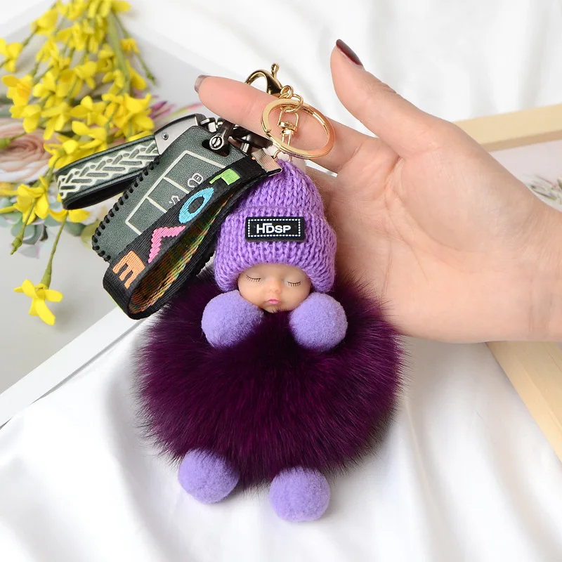 Cute Pompon Sleeping Doll Keychain for Women