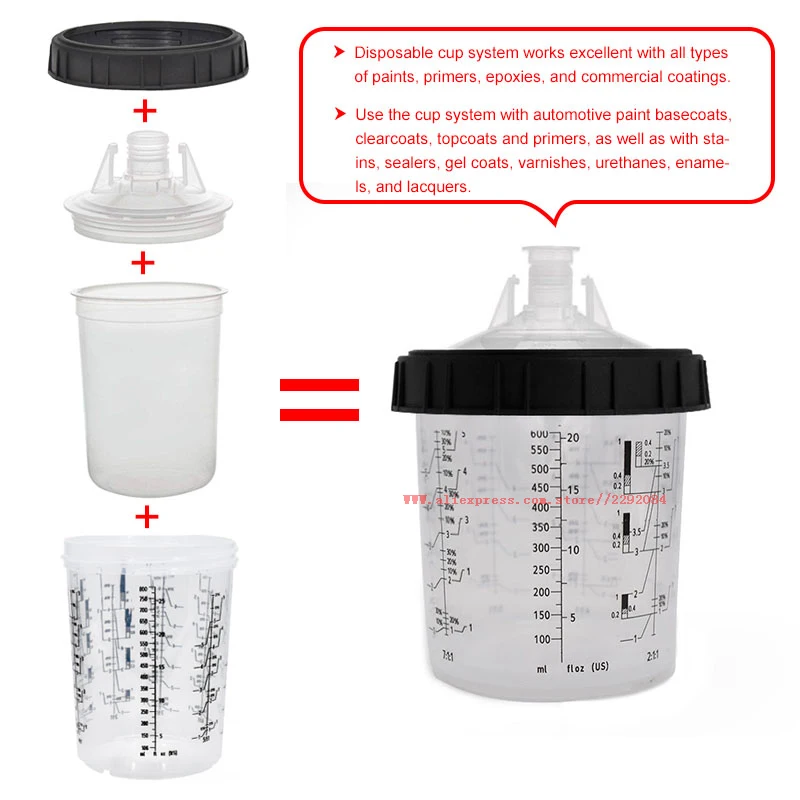 New Paint Spray Gun Cup 160/400/600/800ml Paint Mixing Cup 10pcs Disposable Paint Cup Spray Gun Pot with Inner Cup with Lids