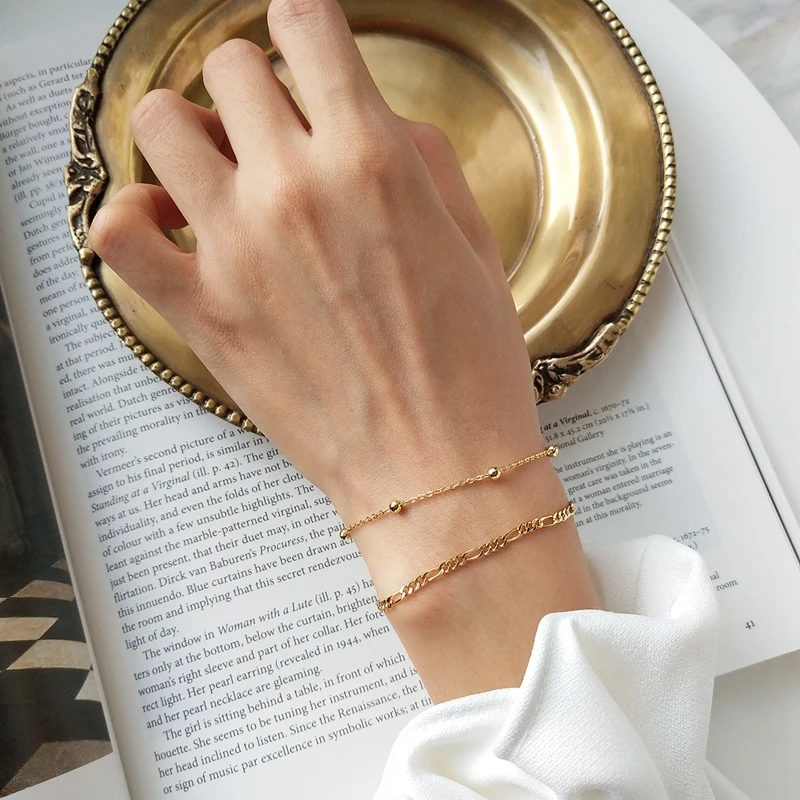 Silvology 925 Sterling Silver Round Bead Flat Chain Bracelets for Women 18K Gold Creative Elegant Bracelets Minimalist Jewelry