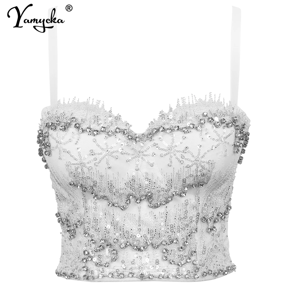 

Sexy y2k clothes halter Sequin corset crop top women summer shiny night club party tank top rave outfits body bustier tube tops