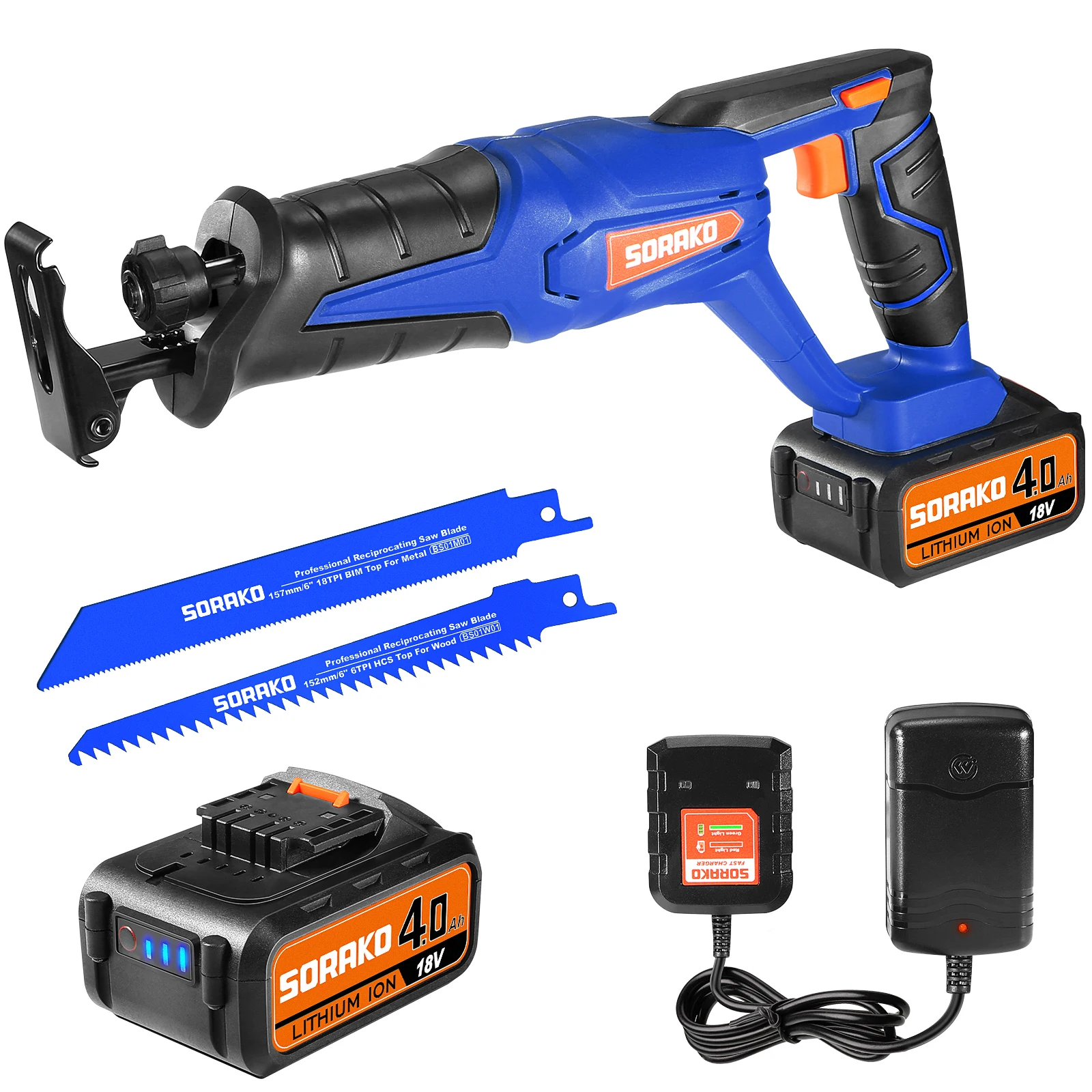 SORAKO 18V 3000SPM 무선 전기 왕복 톱 가변 속도 금속 목재 절단 도구 전기 톱