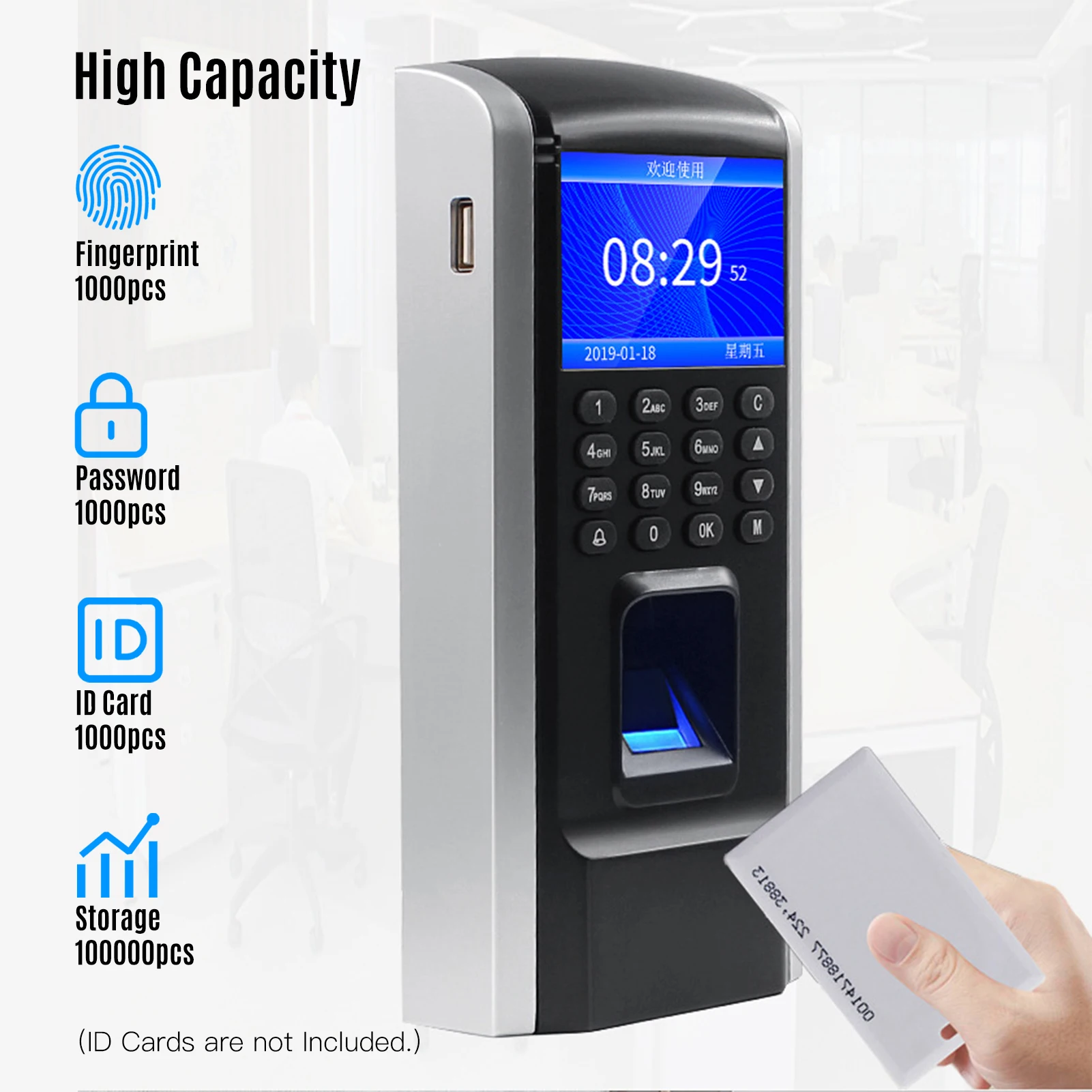 Fingerprint Access Control Time Attendance Machine Biometric Time Clock Checking-in Recorder Fingerprint/Password Recognition