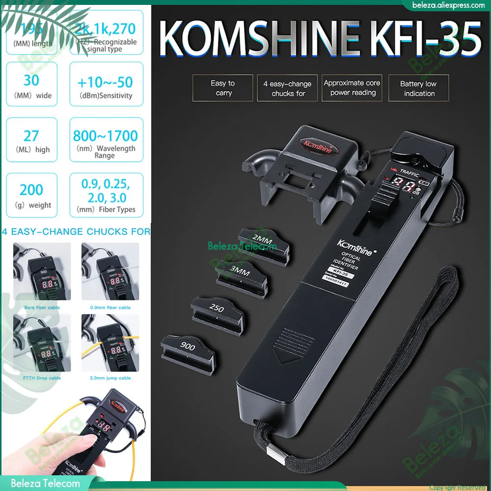 

KFI-35 Optical Fiber Identifier Equal to JDSU FI60 / Noyes OFI400C Fiber Identifier, 4 adapters of 0.25, 0.9, 2.0 and 3.0