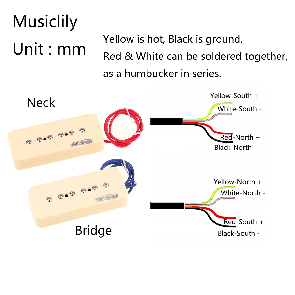 Wilkinson M Series Stacked P90 Soapbar Ceramic Single Coil Sized Humbucker Bridge Pickup for SG/LP Electric Guitar, Cream