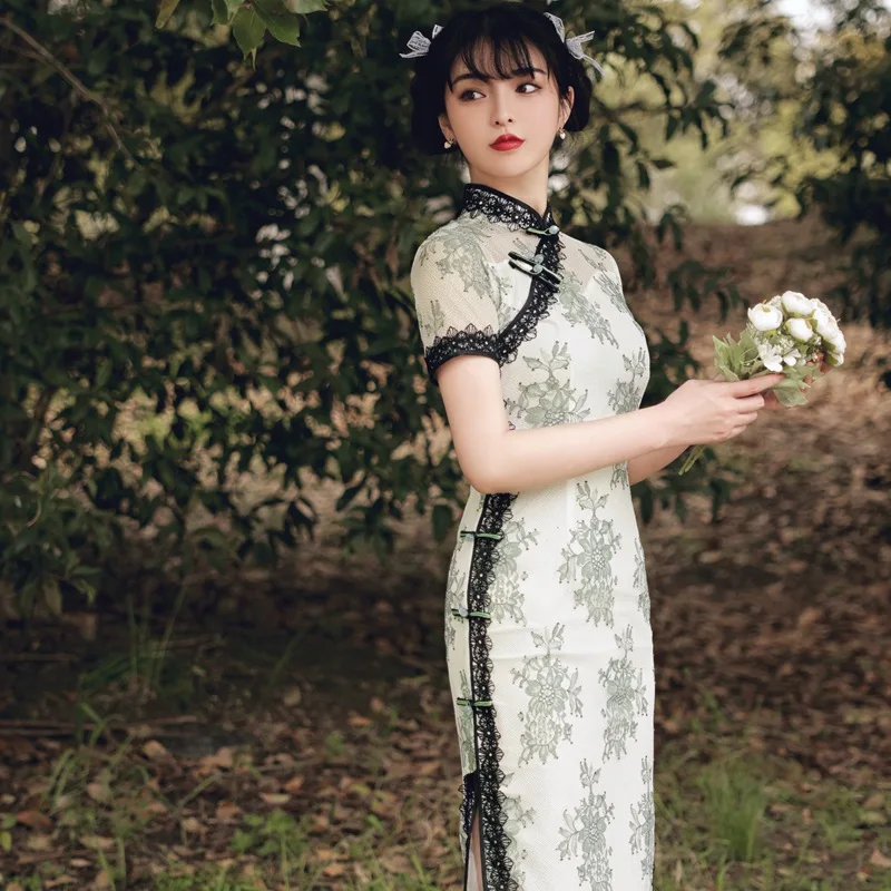 

Новинка лета 2021, литературное характерное платье-Ципао в стиле ретро, улучшенное Приталенное кружевное платье-Ципао, Молодежные модели