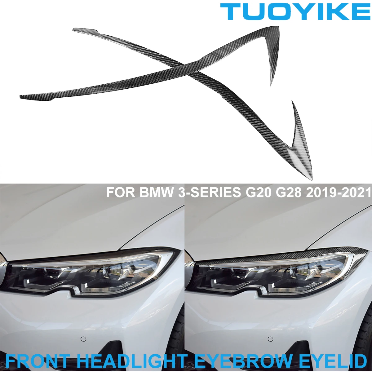 

2PCS Car Styling Real Carbon Fiber Headlight Eyebrow Eyelids Trim Cover Sticker For BMW NEW 3-Series G20 G28 19-2021 Acceessory