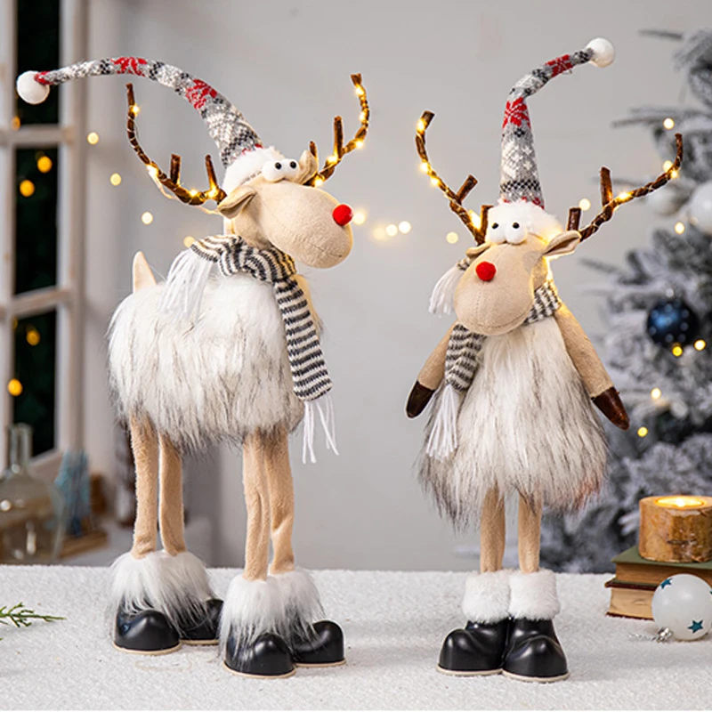 Christmas Large Standing Elk Doll Navidad Figurine Ornaments With Lights Reindeer For Xmas Kid Gift Home Decorations