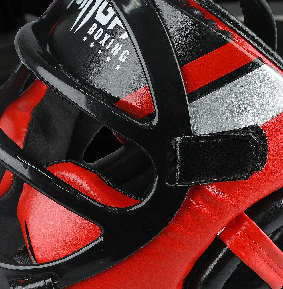 Hochwertiger PU-Leder Boxhelm Kopfschutz für Erwachsene und Kinder Professioneller Wettkampf-Kopfschutz MMA Muay Thai Kickboxen Kopfschutz – Detail 8