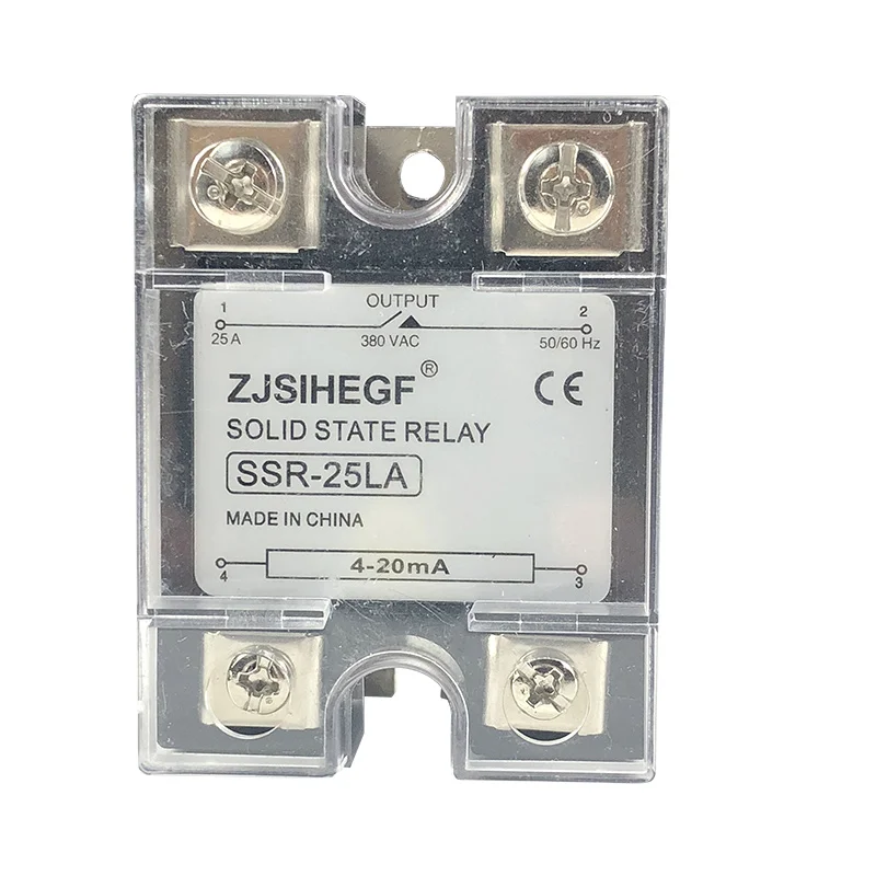 China Input DC 4-20mA Single Phase Solid State Relay SSR-10/25/40/60LA Voltage Type Regulator for Temperature Sensor