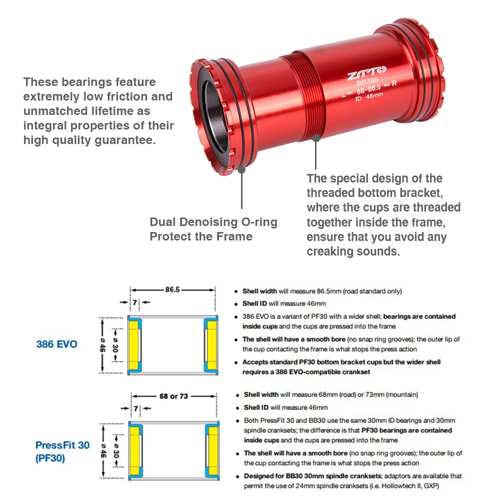 Bicycle BB386 EVO 30 PF30 Adapter Press Fit Bottom Brackets Axis for MTB Road bike Parts BB30 30mm Crankset chainset durability