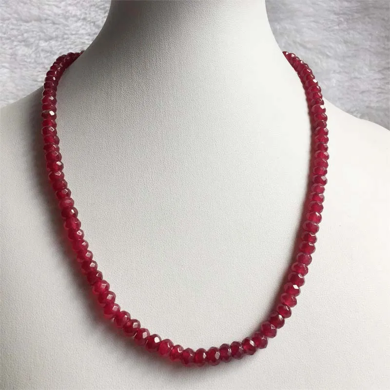 Rare 4*6MM Faceted Red Ruby Necklace Vintage Natural Stone Jewelry Noble Elegant Exquisite Beaded Chain Choker Collier