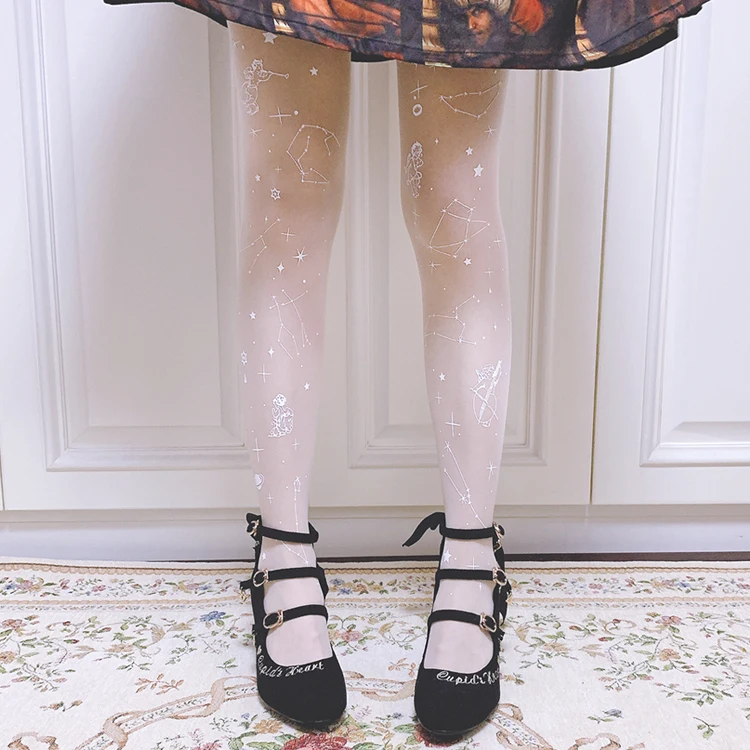 

Angel Constellation Origional Lolita Socks Thin Patyhose Printed Women's Bronze Thin Patyhose