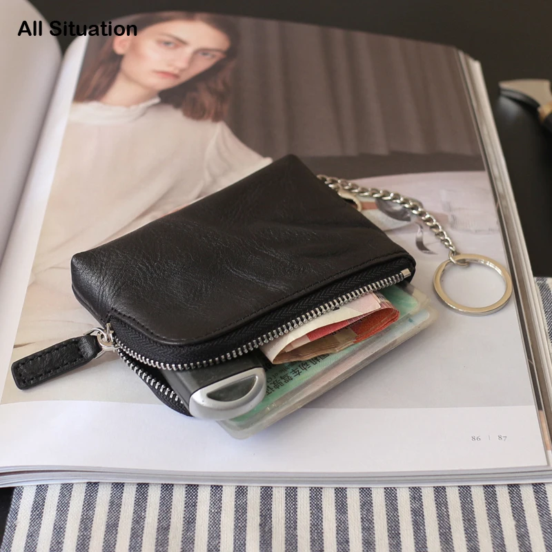 

Luxury Car Key Wallet Women Wrinkled Cowhide Leather Top End Men Vintage Key Case Housekeeper Holder Mini Credit Card Coin Purse