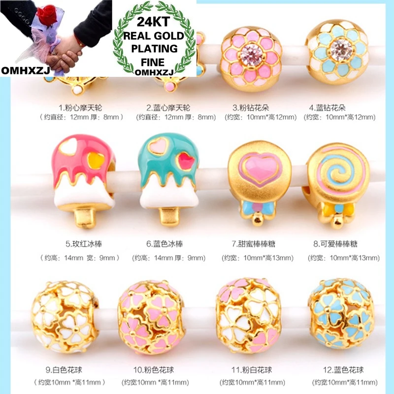 OMHXZJ CA300 Wholesale European Fashion Birthday Gift Flower Ice Cream Lollipop Bracelet DIY Accessories 24KT Gold Pendant Charm