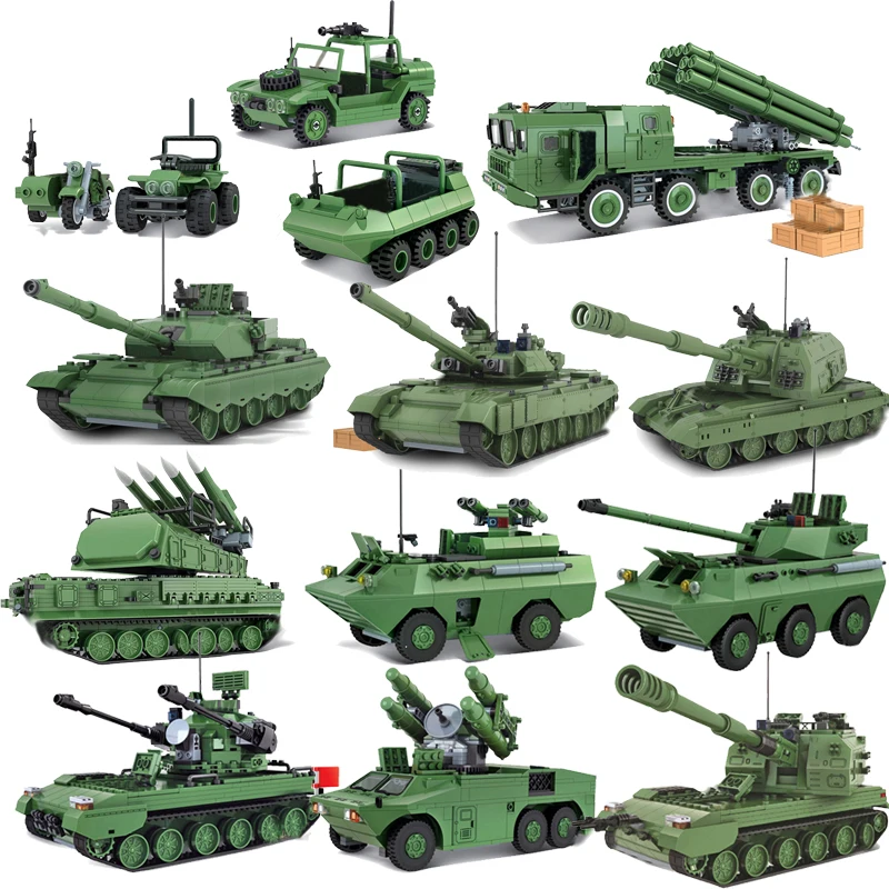 QWZ Large Panzer Tank Building Blocks Military Army Constructor Bricks Educational Toys for Children Gifts