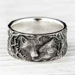 Fashion Hip Hop Rock Unisex Finger Ring Punk Gift Wolf Rings for Men's Vintage Curled Wolf Ring Animal Jewelry Rings