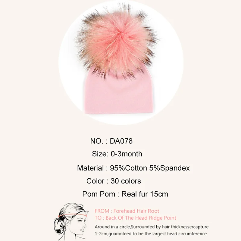 Candy Color Soft Cotton Baby Hat Newborn Girls Boys Real Fur Pompom Beanies Simple Solid Design Children Outdoor Warm Caps