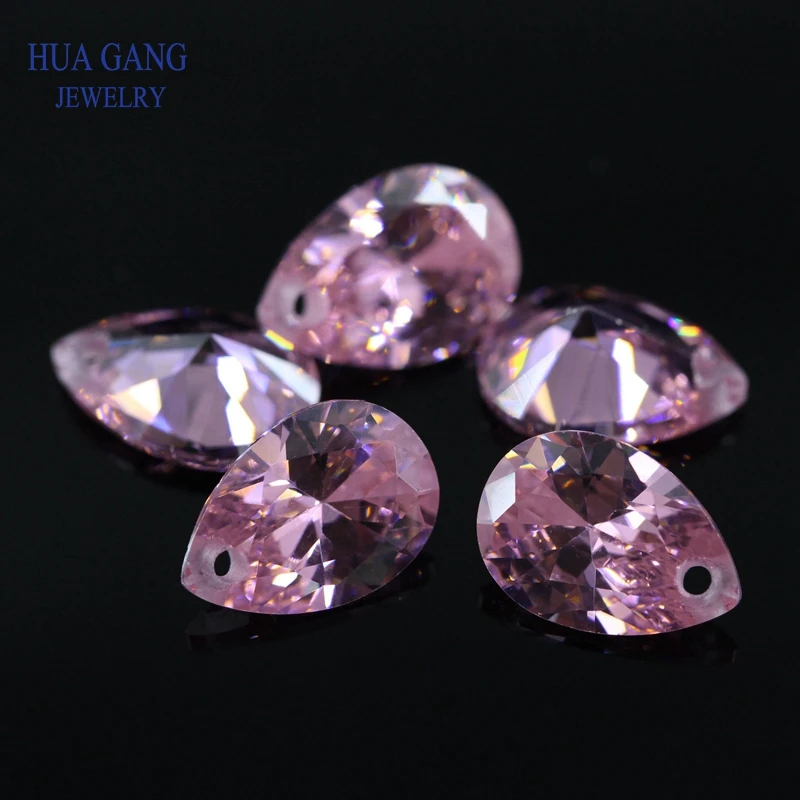 Single Hole AAAAA Pear Shape Brilliant Pink Cubic Zirconia Stone For Jewerly Making 4x6~15x20mm High Quality CZ