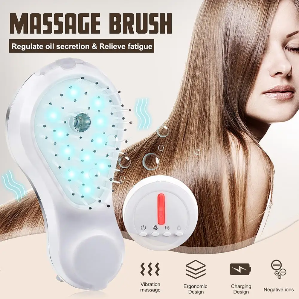 LED Vibration Hair Scalp Massage Comb Brush Portable Electric Ionic Hair Brush Negative Ions Anti-static Hairbrush Head Massager