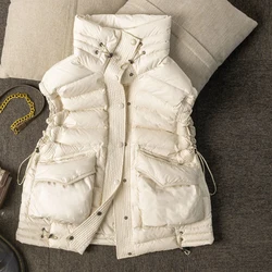 Winter Warm Down Cotton Vest Women All-match Loose Bodywarm Outerwear Vest Big Pocket Sleeveless Waistcoat Jacket Women