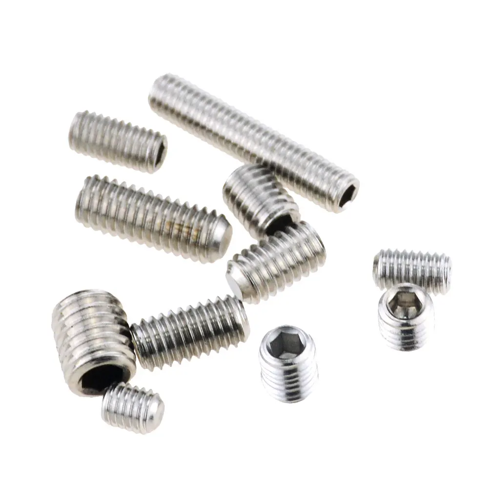 10PCS M6*6 8 10 12 16 20 Hexagon Hex Socket Set Screw Flat Point Allen Head Grub Screw Stainless Steel Headless Set Screw M6x6