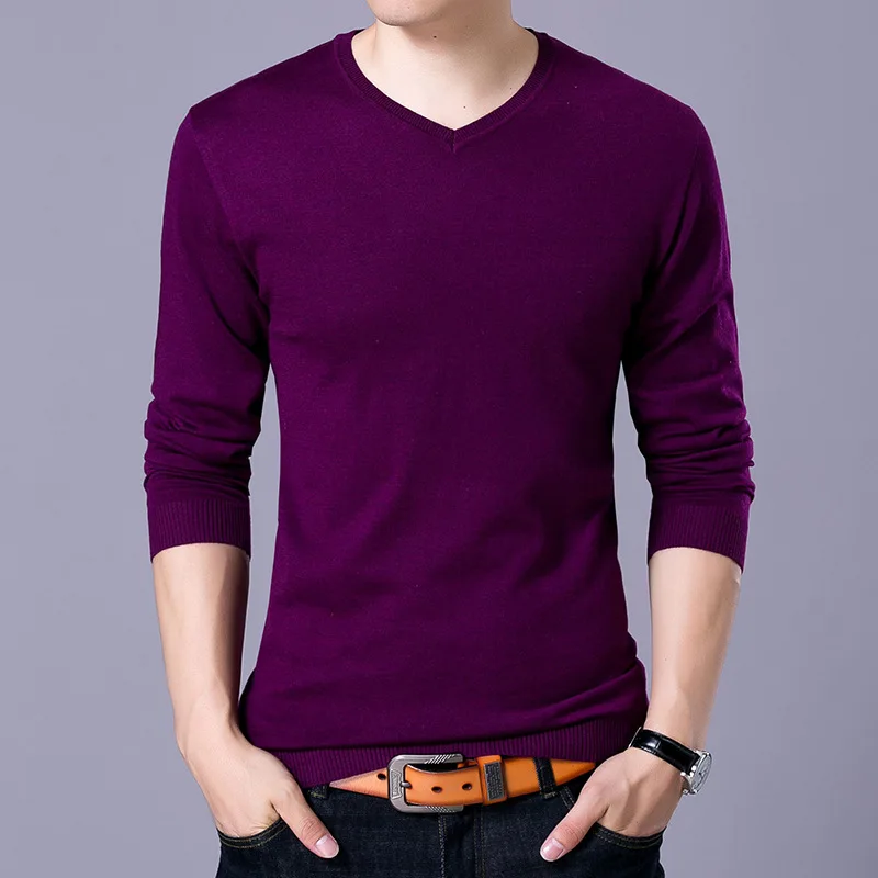 MRMT 2024 Brand New Men's Pure Color Casual Sweater Wool V Neckwear Casual T-shirt for Male Sweater Tops T-shirt