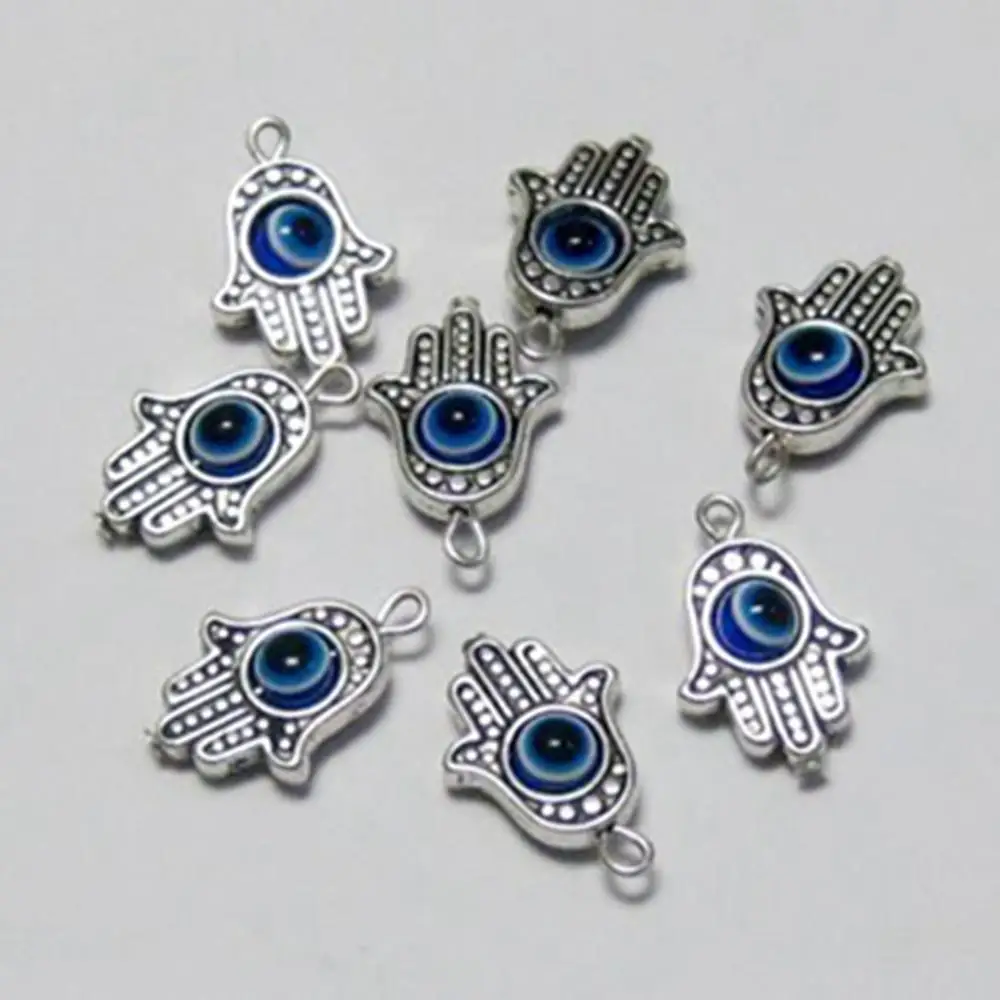 50 Tibet Silver Hamsa Hand  Blue Eye  Kabbalah Good Luck Charm Pendants