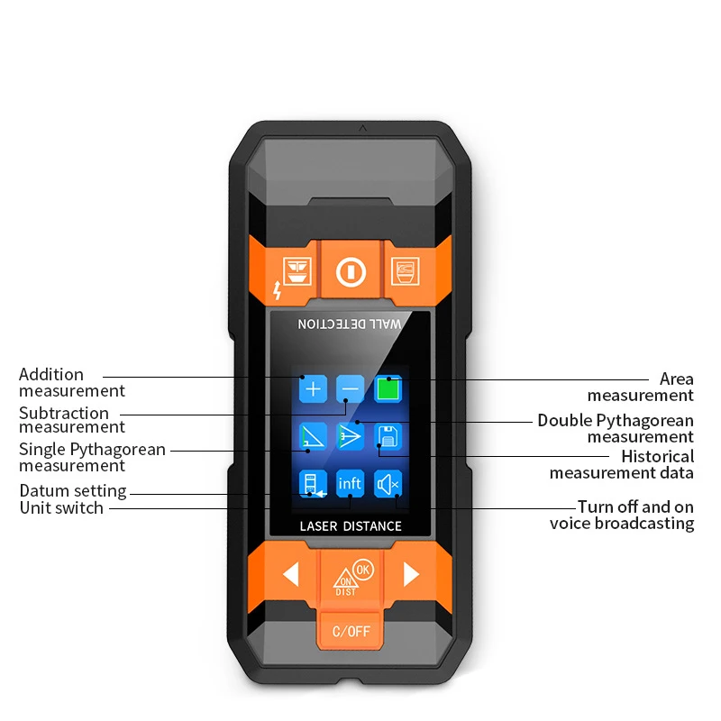 Metal Detector Laser Rangefinder Multi-Function Detector Wall Scanner With English Voice Broadcast Convenient And Quick