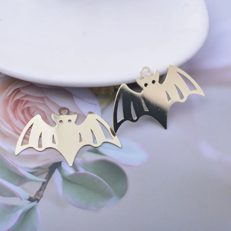 30 Stück AB6841 27*41mm Halloween-Anhänger aus Messing in Roségold- und Silberfarbe, Fledermaus-Anhänger zur Herstellung von Halsketten und Ohrringen – Detail 6