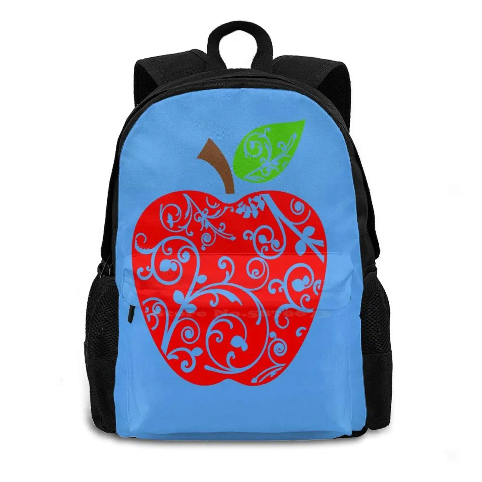 Apple Swirly Backpack For Student School Laptop Travel Bag Swirly Green Abstract Nature Black Cool Doodle Elegant Flowers