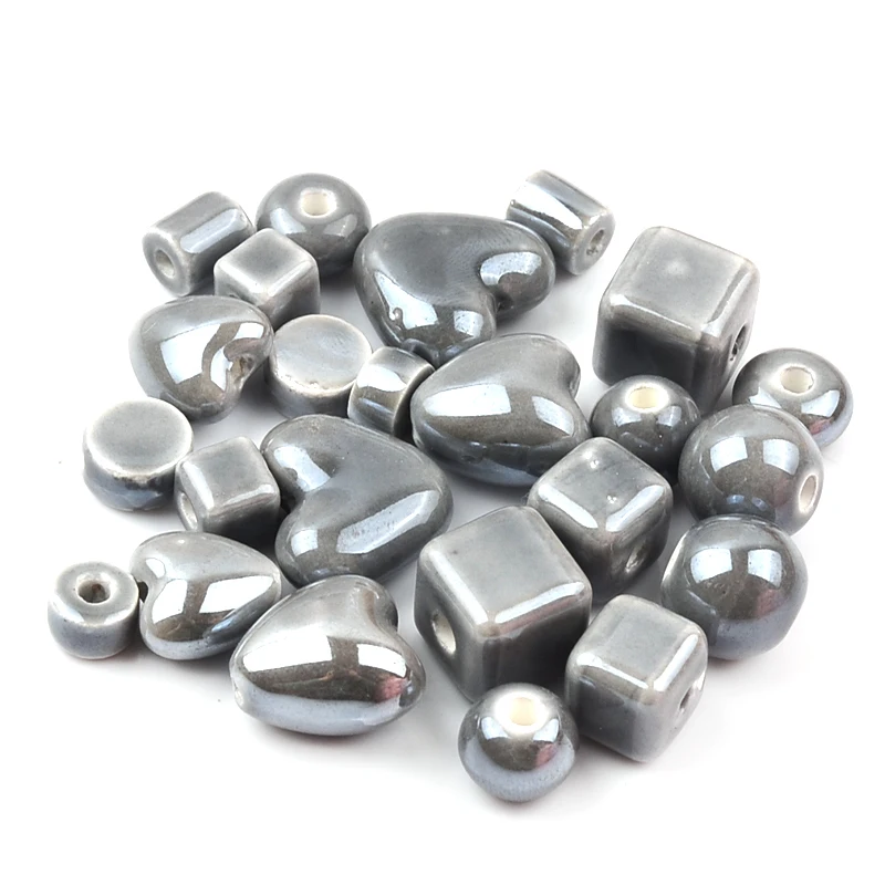 Fashion Grey Ceramic Beads, Used in Jewelry Making Necklace Bracelets, Ceramic Spacer Beads Of Different Shapes And Sizes