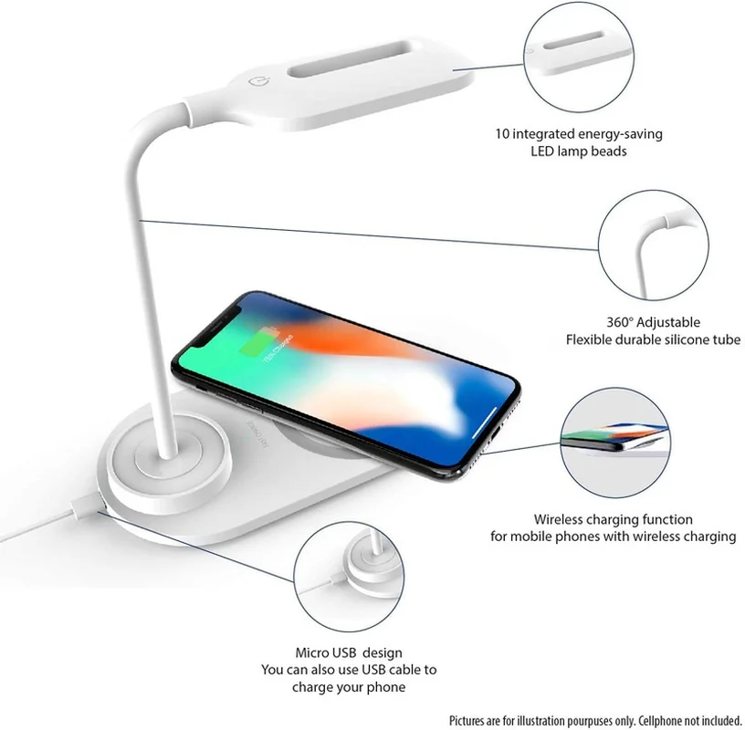 

Multifunctional 2 In 1 Qi 10W Phone Fast Charging Desk Wireless Charger Led Reading Table Lamp