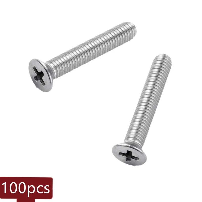 

100pcs Stainless Steel M2*4mm 5mm 6mm 8mm 10mm Cross Flat Head Screw 304 Countersunk