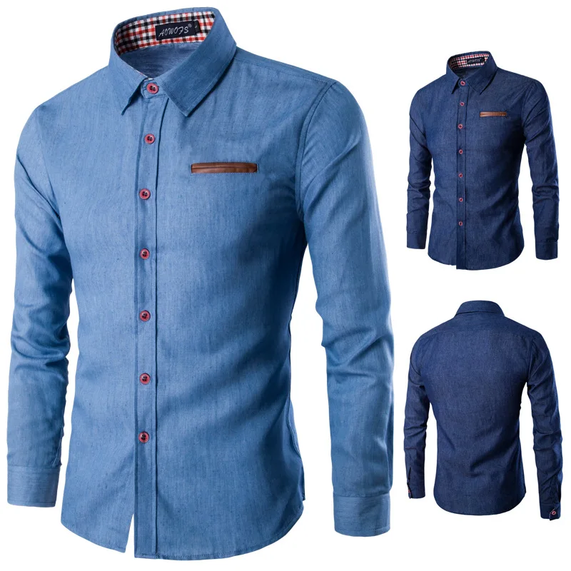 Long Sleeve Denim Shirt Men Spring Summer casual Basic Shirts pockets Slim men\'s social Formal shirt Jeans shirt men clothing