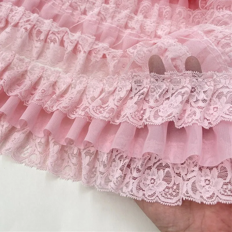 Hot Sale Three-layer Pleated Fluffy 3D Chiffon Lace Fabric DIY Children\'s Clothing Cake Skirt Party Dress Decoration Accessories