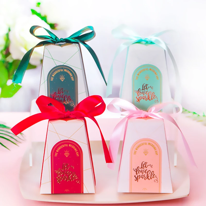 European-style trapezoidal bow wedding candy box with ribbon hand gift box birthday party kids candy box festival gift box