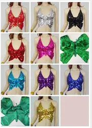 Soutien-gorge à paillettes pour la danse du ventre, soutien-gorge push-up, plongée profonde, argent, or, multicolore, haut en ylène, débardeur