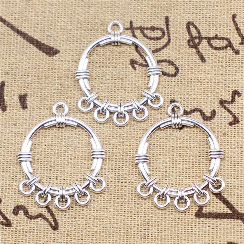 Diy Charm 34x28mm Round Shape Earring Connector Antique Silver Color 5pcs