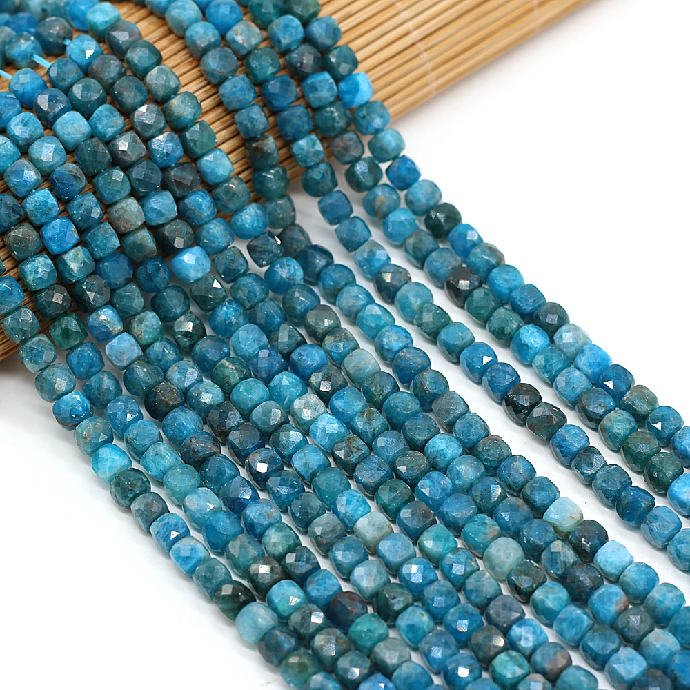 New Natural Faceted Stone Apatite High Quality 5x5mm Irregural Shapen Loose Beads for Making Jewelry Necklace Length 38cm