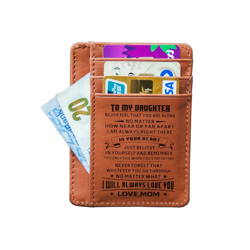 Mom To Daughter, Lighten Up – Enjoy Life Cowhide Card Wallet