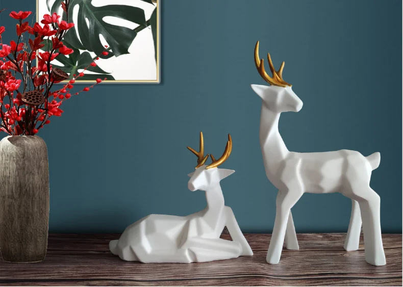 

Nordic Geometric deer artwork craft resin Dimensional lucky deer sculpture Figurines handicraft living room home decoration a079