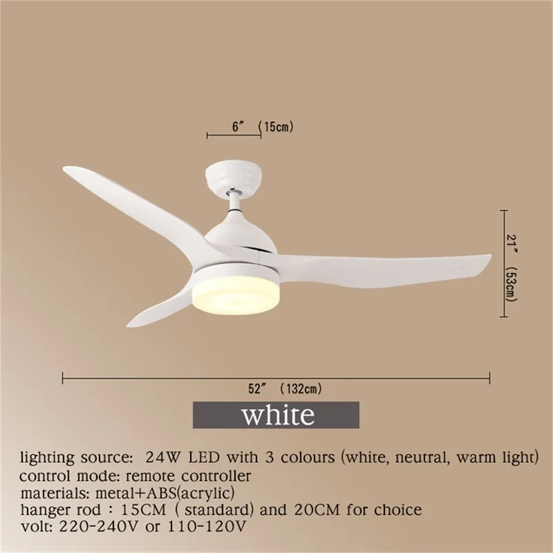 OURFENG Ceiling Fan With Lights Nordic 3 Colors LED Remote Acrylic Fan Blade For Home Dining Room Bedroom Parlor Office