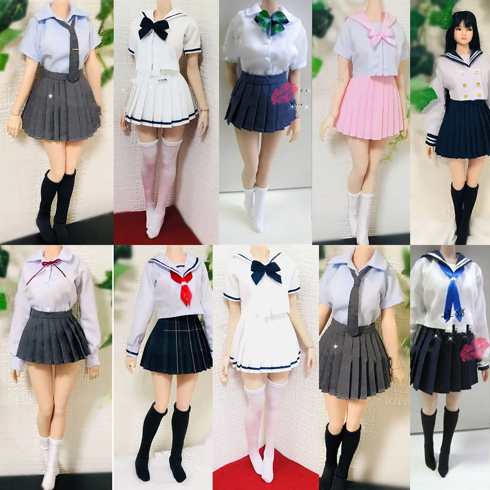 1/6 Women School Student Uniform Skirt Sailor Suit Uniform Short Sleeve Pleated skirt Model for 12'' Largest Action Figure Body