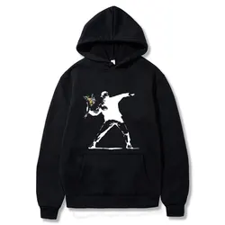 Engraçado homem flor lançador banksy panda armas arte urbana hoodies feminino unissex hoodies moletom hipster harajuku retro com capuz