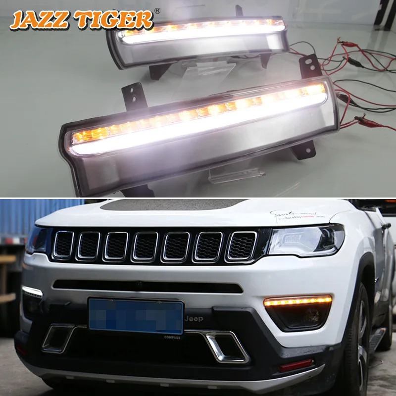 Daytime running lights For Jeep Compass 2016 2017 2018 2019 Drl with turn signals Daylights LED  for cars auto fog headlights