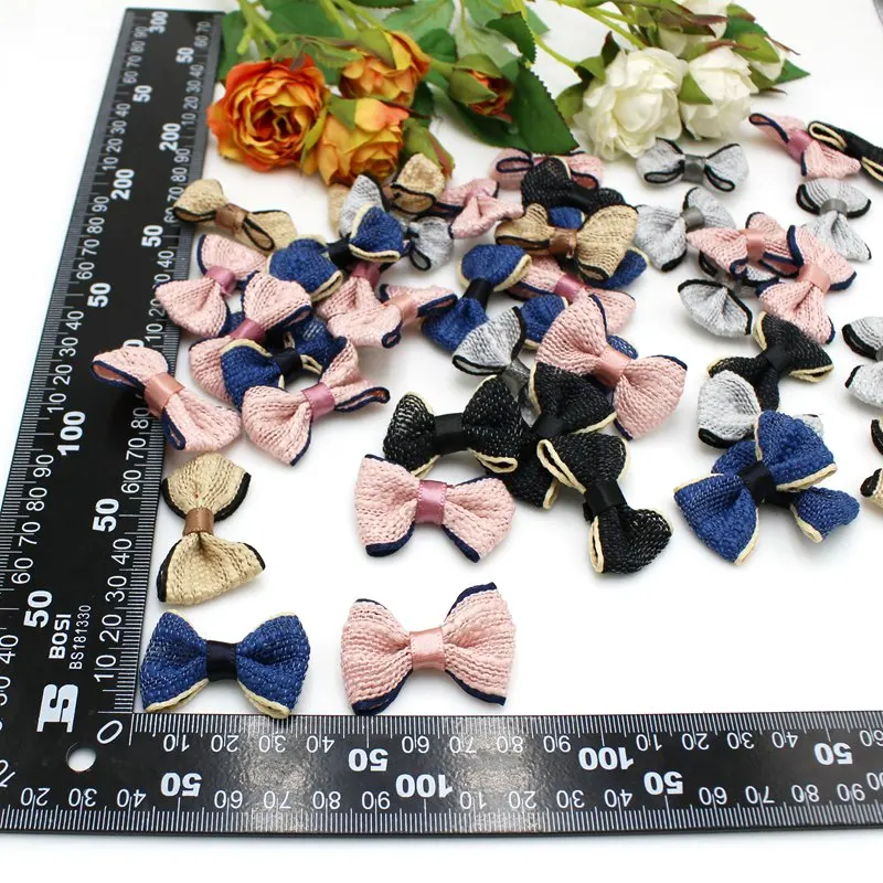 20pcs/lot 25mm*35mm mini Fabric bows jewelry ornament satin ribbon bowtie DIY Craft Wedding Scrapbooking Decoration Supplies