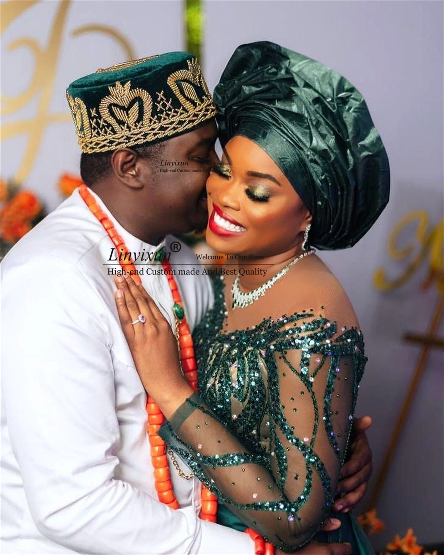 Arabic Aso Ebi Sheath Prom Dresses Beaded Sequined Lace Formal Evening Party Gowns Customized Detachable Train Robe De Soiree